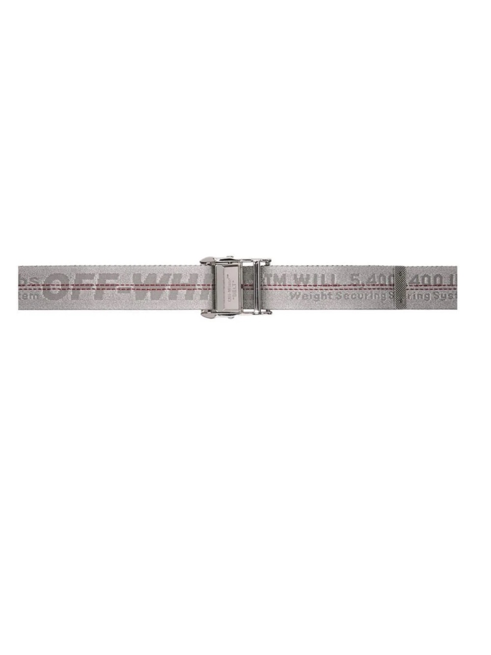 Off-White Industrial Webbing Belt in Light Gray and Black with Red Accent